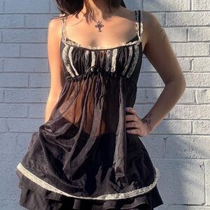 Victoria’s Secret Y2K Sheer Lace Babydoll Cami XS Black Coquette